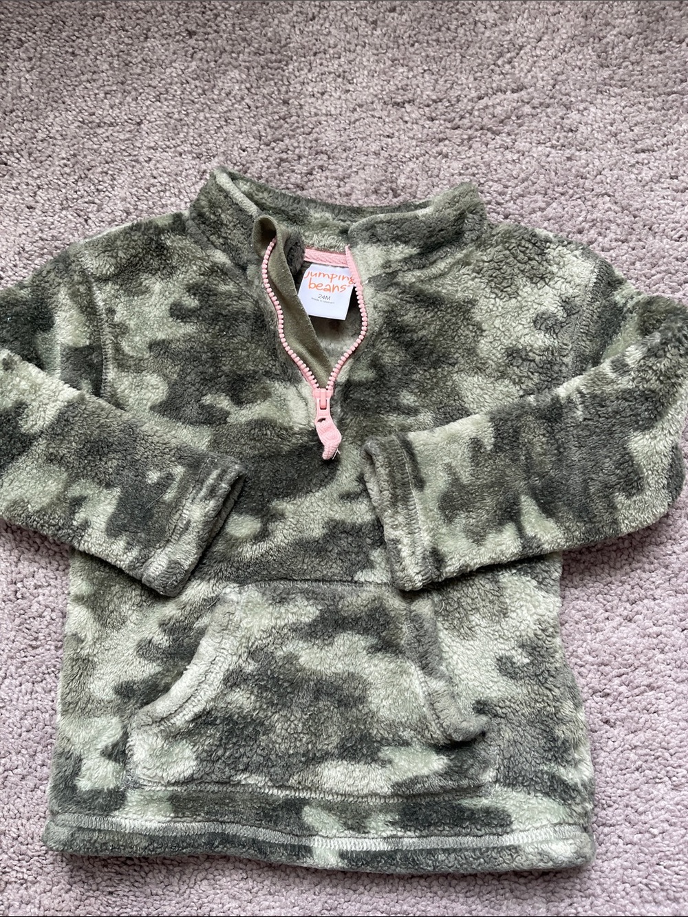 pumpkin patch Green Camo Sherpa Pullover with Pink Zip